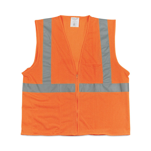 Zipper Safety Vest, Polyester Mesh, X-Large, Hi-Viz Orange