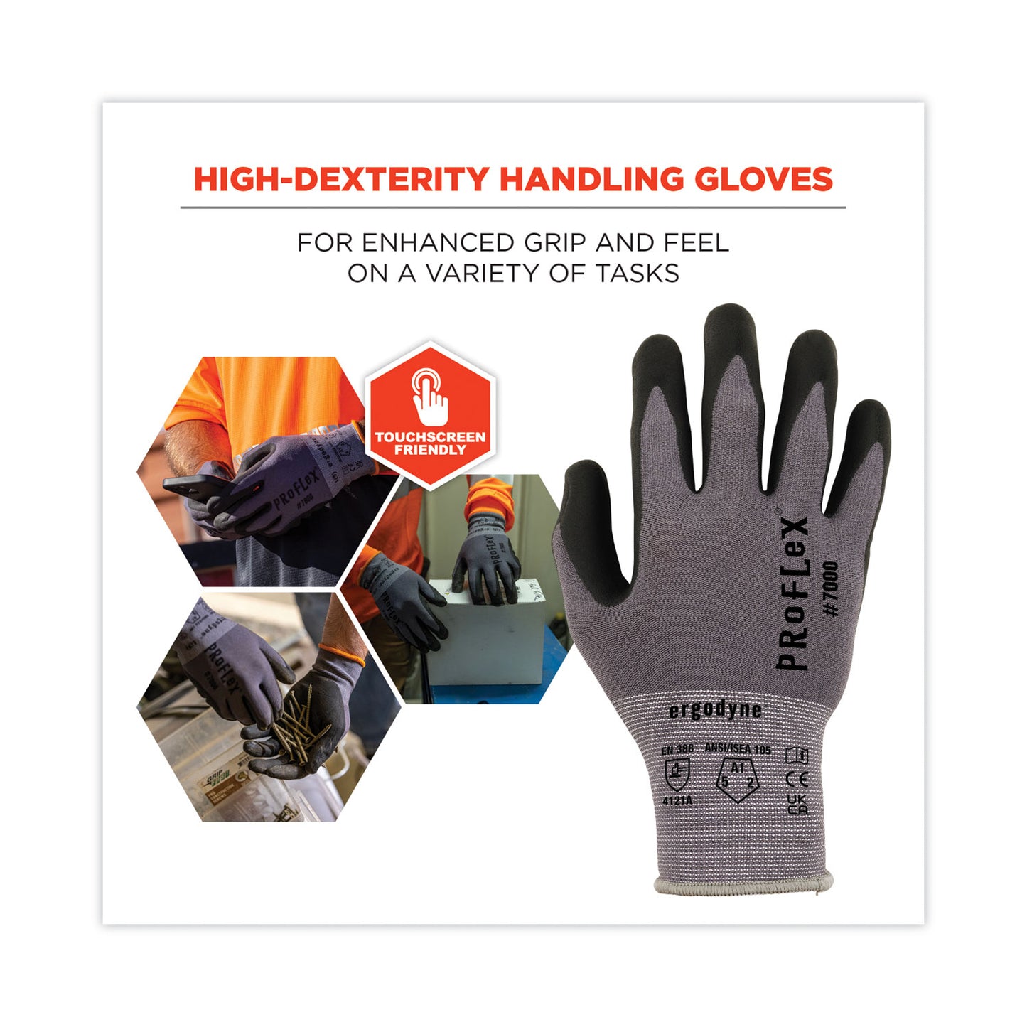 ProFlex 7000 Nitrile-Coated Gloves Microfoam Palm, EN388: 4121A, 9" Long, Medium, Gray, Pair