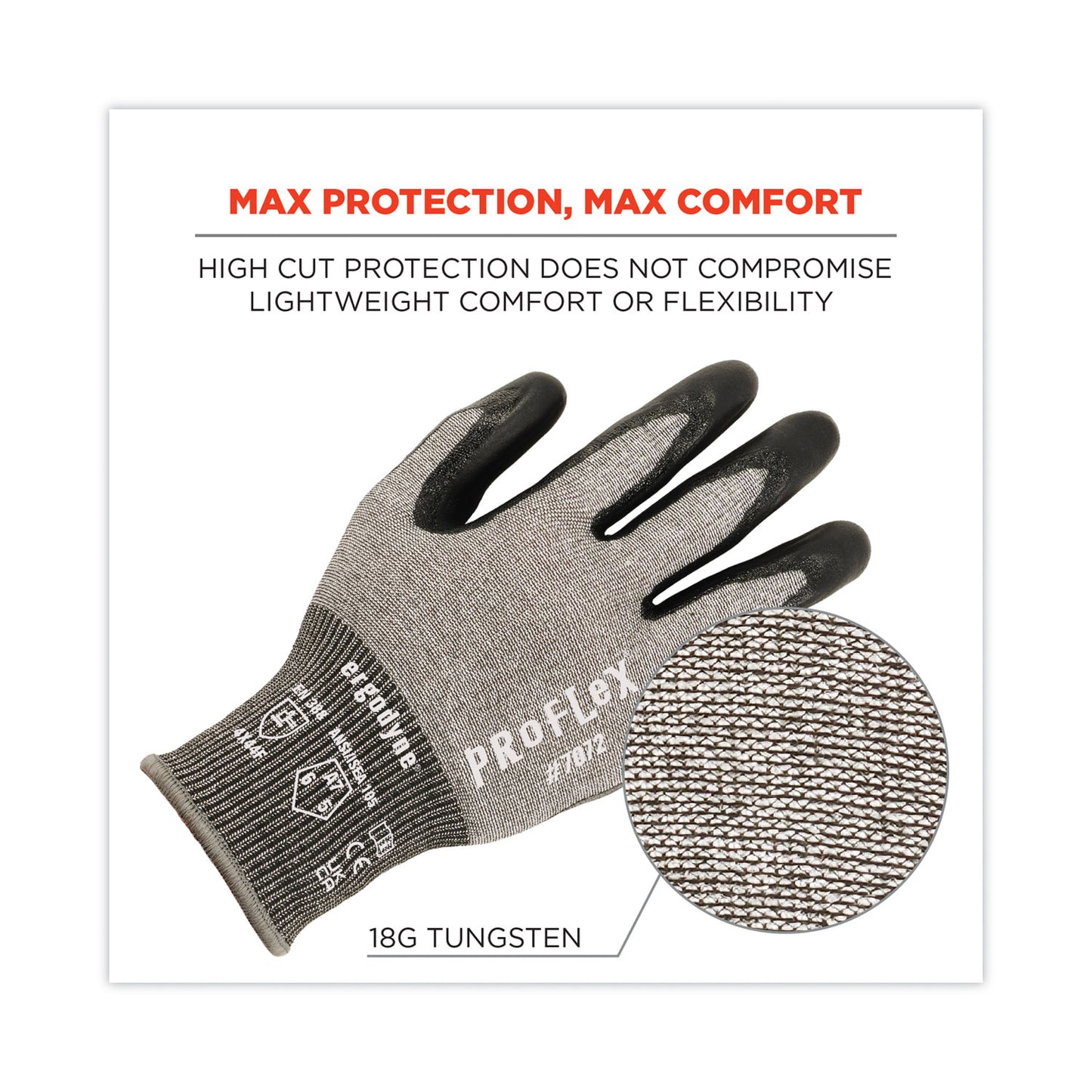 ProFlex 7072 ANSI A7 Nitrile-Coated CR Gloves, EN388: 4X44F, 9" Long, Large, Gray, Pair