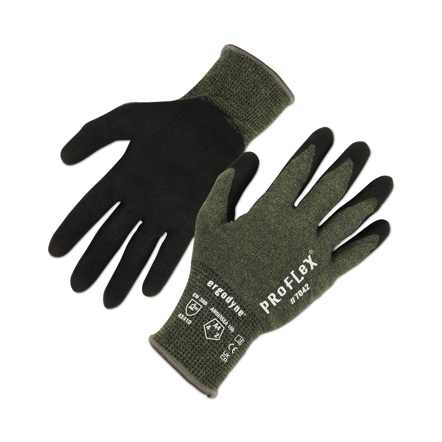 ProFlex 7042 ANSI A4 Nitrile-Coated CR Gloves, EN388: 4X41D, 9" Long, XX-Large, Green, 12 Pairs