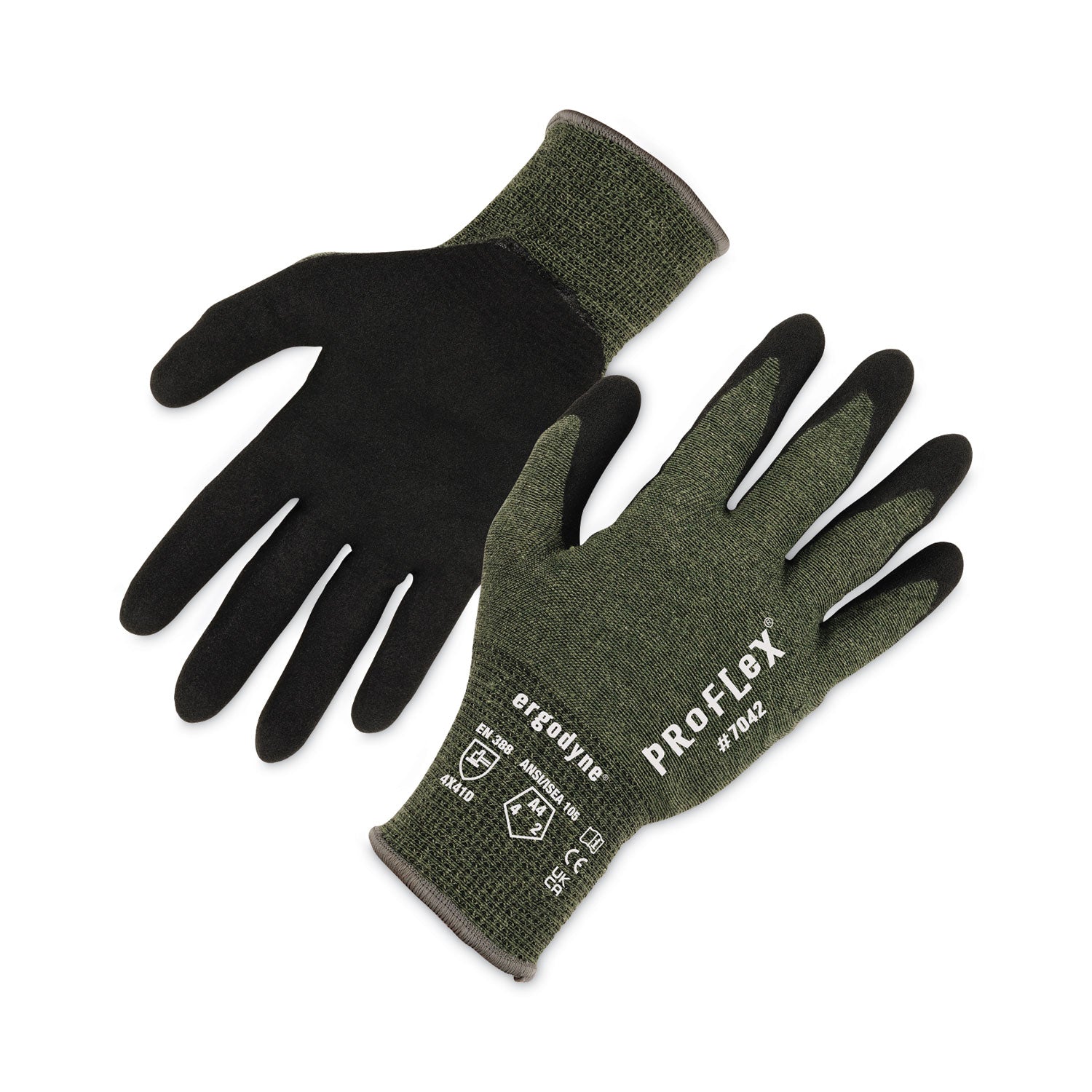 ProFlex 7042 ANSI A4 Nitrile-Coated CR Gloves, EN388: 4X41D, 9" Long, Small, Green, Pair