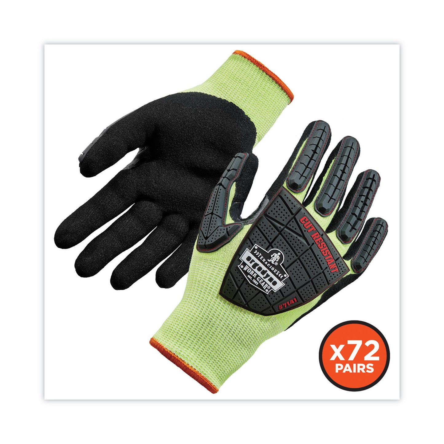 ProFlex 7141 ANSI A4 DIR Nitrile-Coated CR Gloves, EN388: 4X42DP, 9" Long, Large, Lime, 72 Pairs/Carton