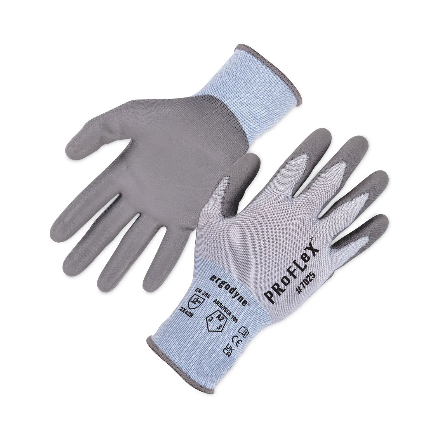 ProFlex 7025 ANSI A2 PU Coated CR Gloves, EN388: 2X42B, 9" Long, Large, Blue, 12 Pairs