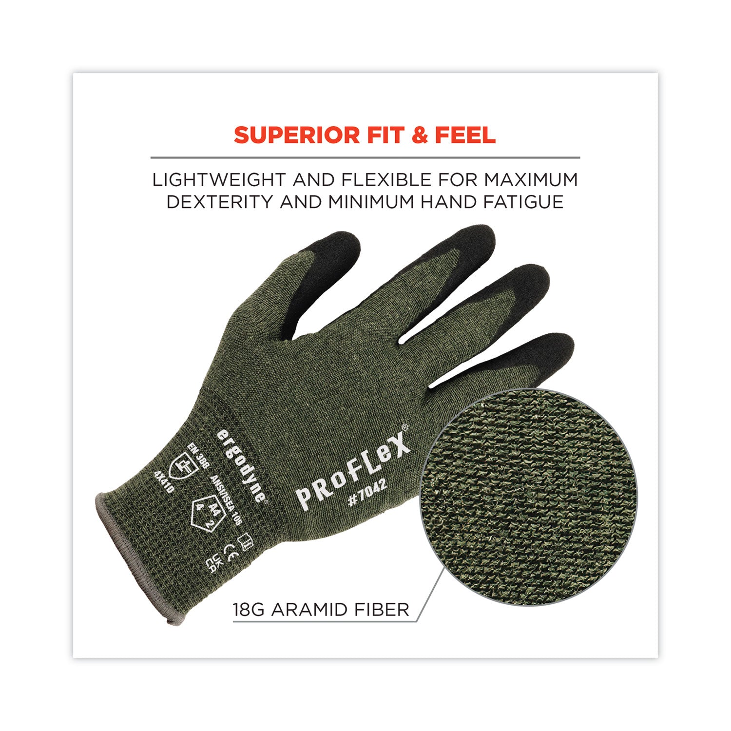ProFlex 7042 ANSI A4 Nitrile-Coated CR Gloves, EN388: 4X41D, 9" Long, XX-Large, Green, Pair