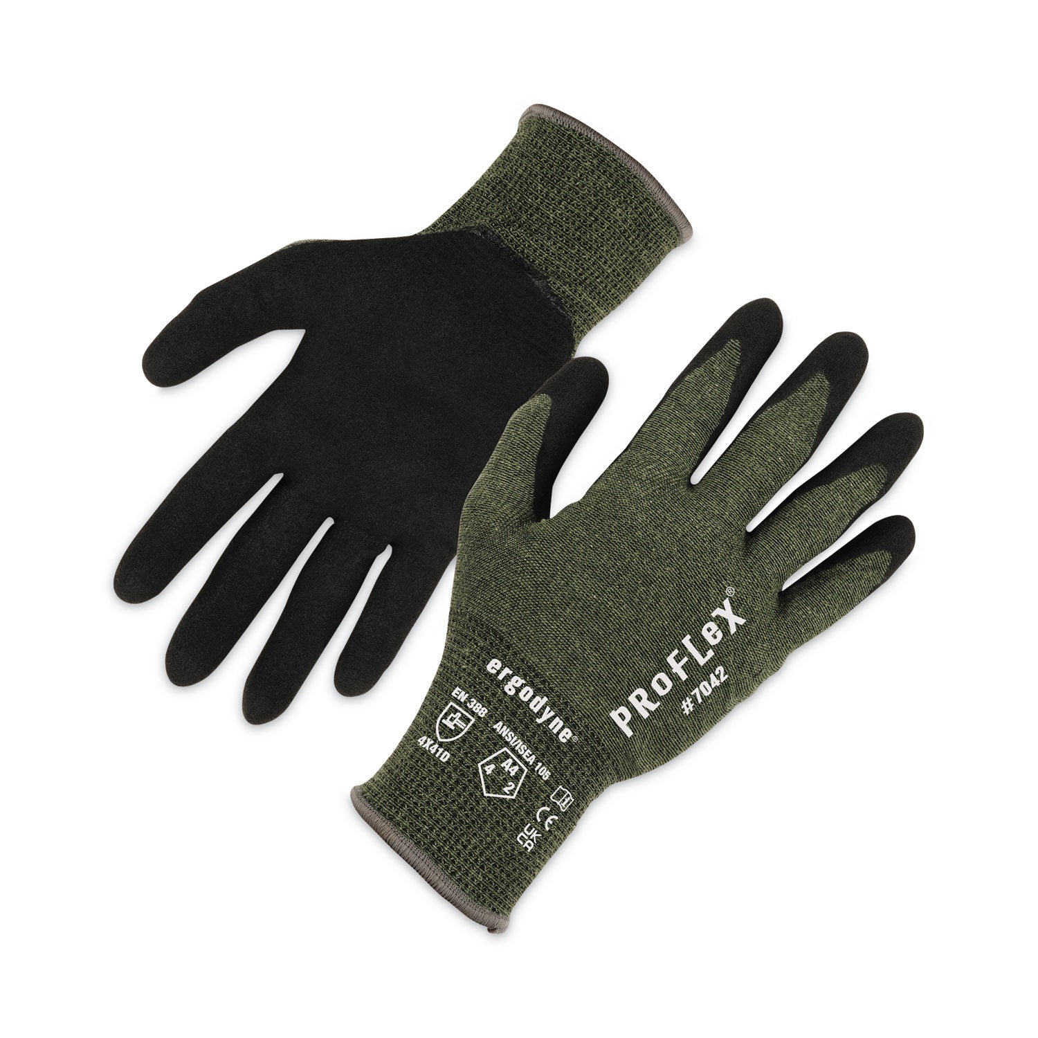 ProFlex 7042 ANSI A4 Nitrile-Coated CR Gloves, EN388: 4X41D, 9" Long, Small, Green, 12 Pairs