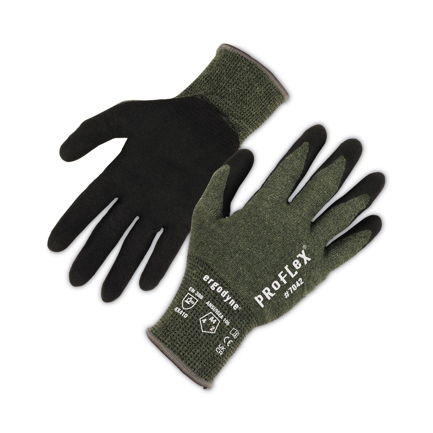 ProFlex 7042 ANSI A4 Nitrile-Coated CR Gloves, EN388: 4X41D, 9" Long, X-Large, Green, 12 Pairs