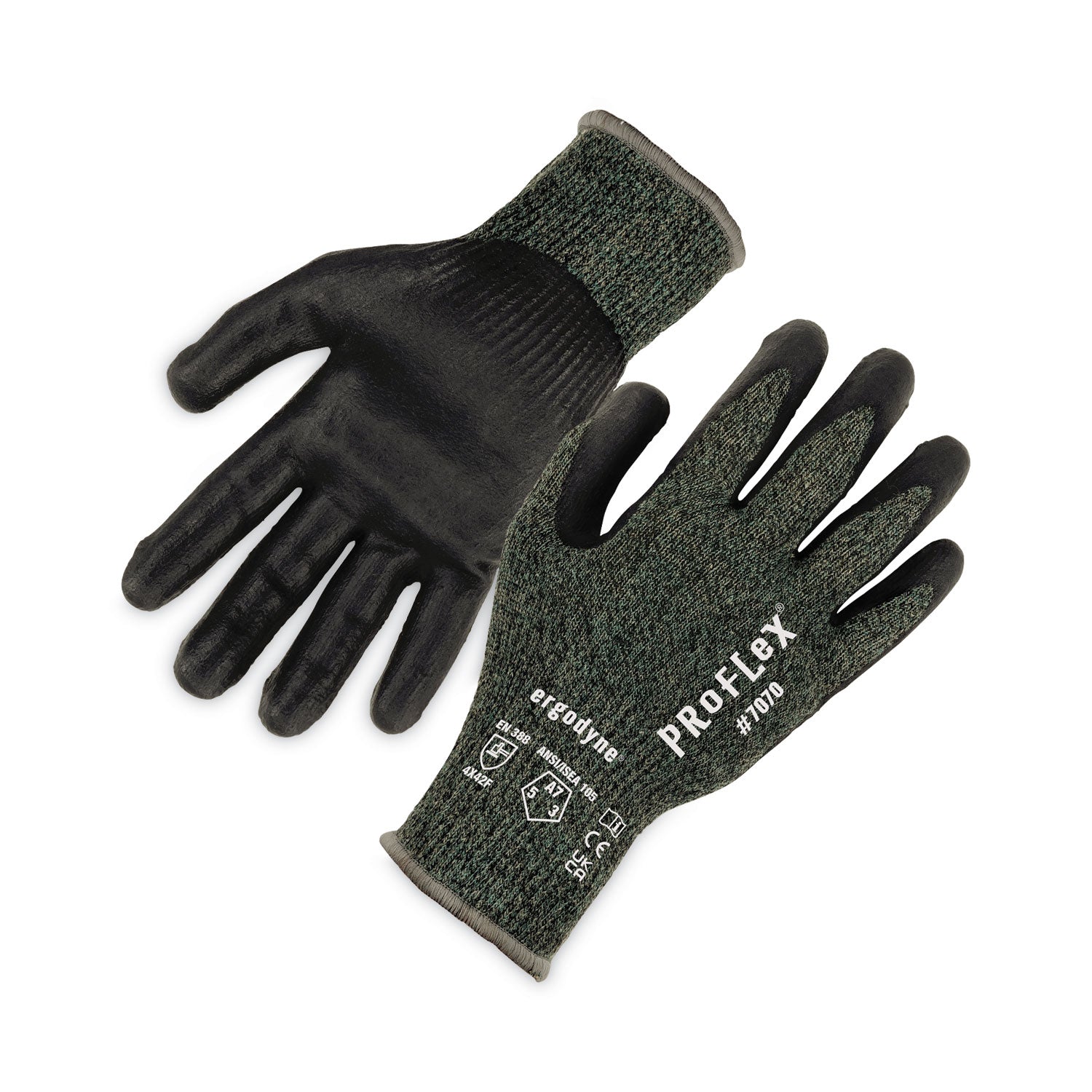 ProFlex 7070 ANSI A7 Nitrile Coated CR Gloves, EN388: 4X42F, 9" Long, X-Large, Green, Pair