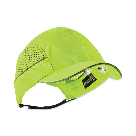 Skullerz 8960 Bump Cap with LED Lighting, Short Front Brim, XXX-Small to Large (Up to 7.5), 0.01" Insert, Lime Green