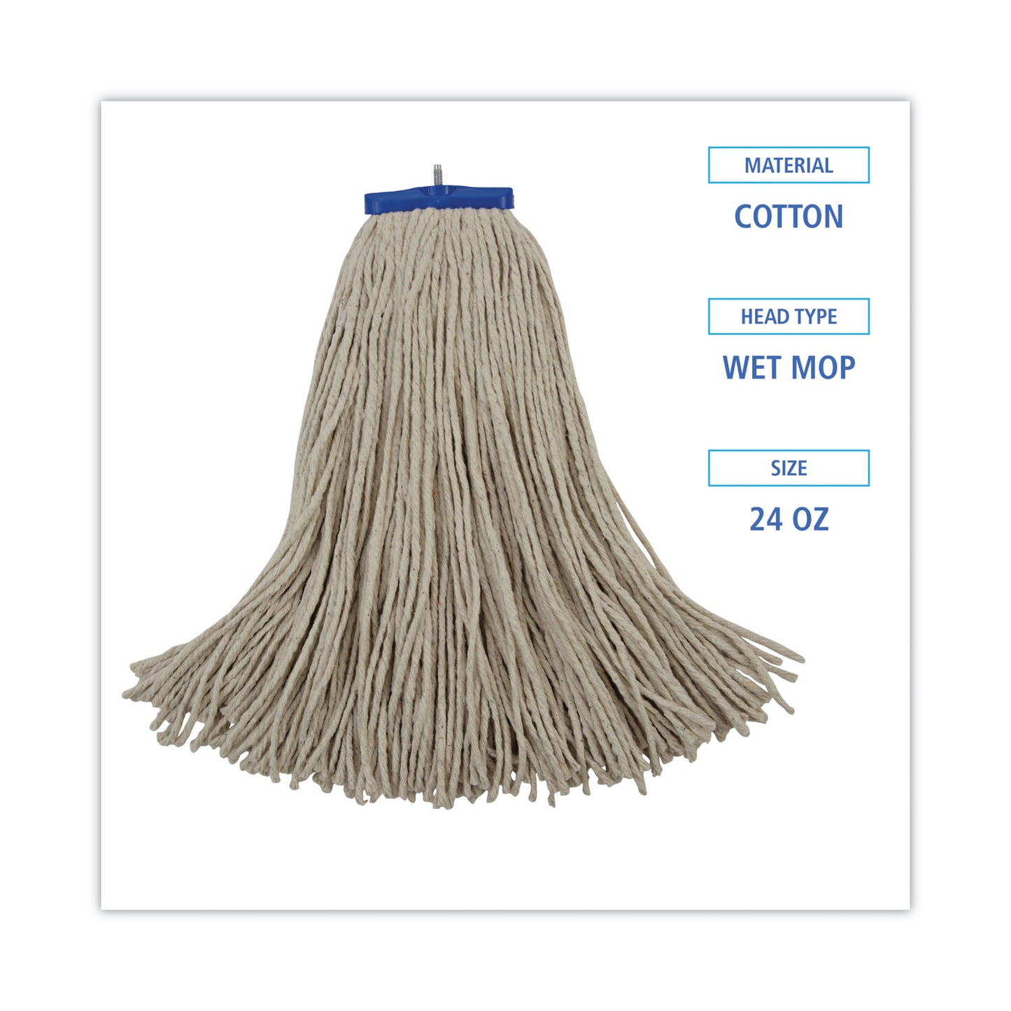 Cut-End Lie-Flat Wet Mop Head, Cotton, 24 oz, White