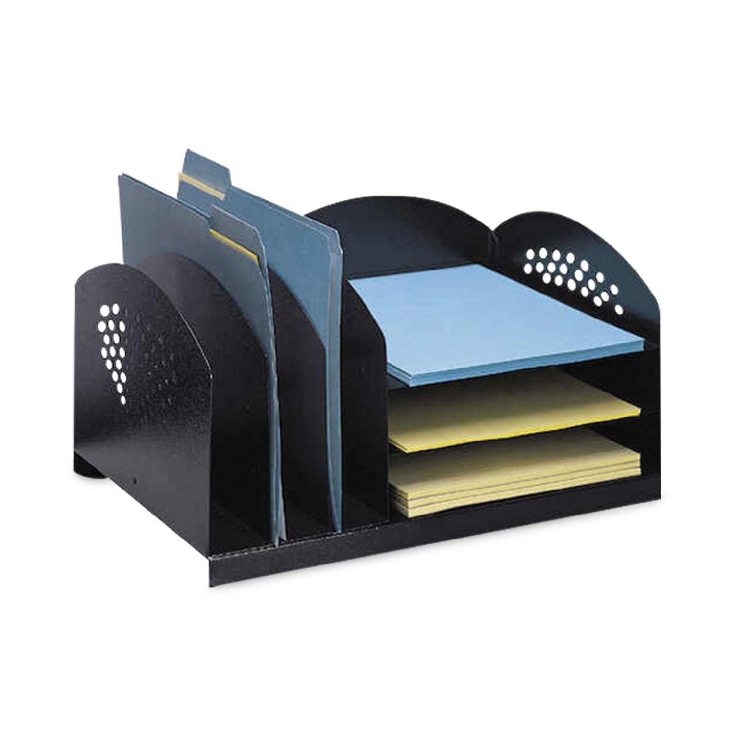 Steel Combo Desktop Sorter with Three Horizontal and Three Vertical Sections, Letter Size Files, 16.25 x 11.25 x 8.25, Black