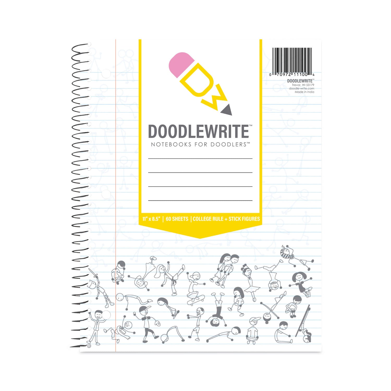 DoodleWrite Notebooks, 1-Subject, Wide/Legal Rule, White Cover, (50) 10.75 x 8.75 Sheets, 24/Carton