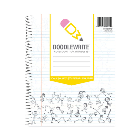 DoodleWrite Notebooks, 1-Subject, Medium/College Rule, White Cover, (60) 11.25 x 9.25 Sheets, 24/Carton