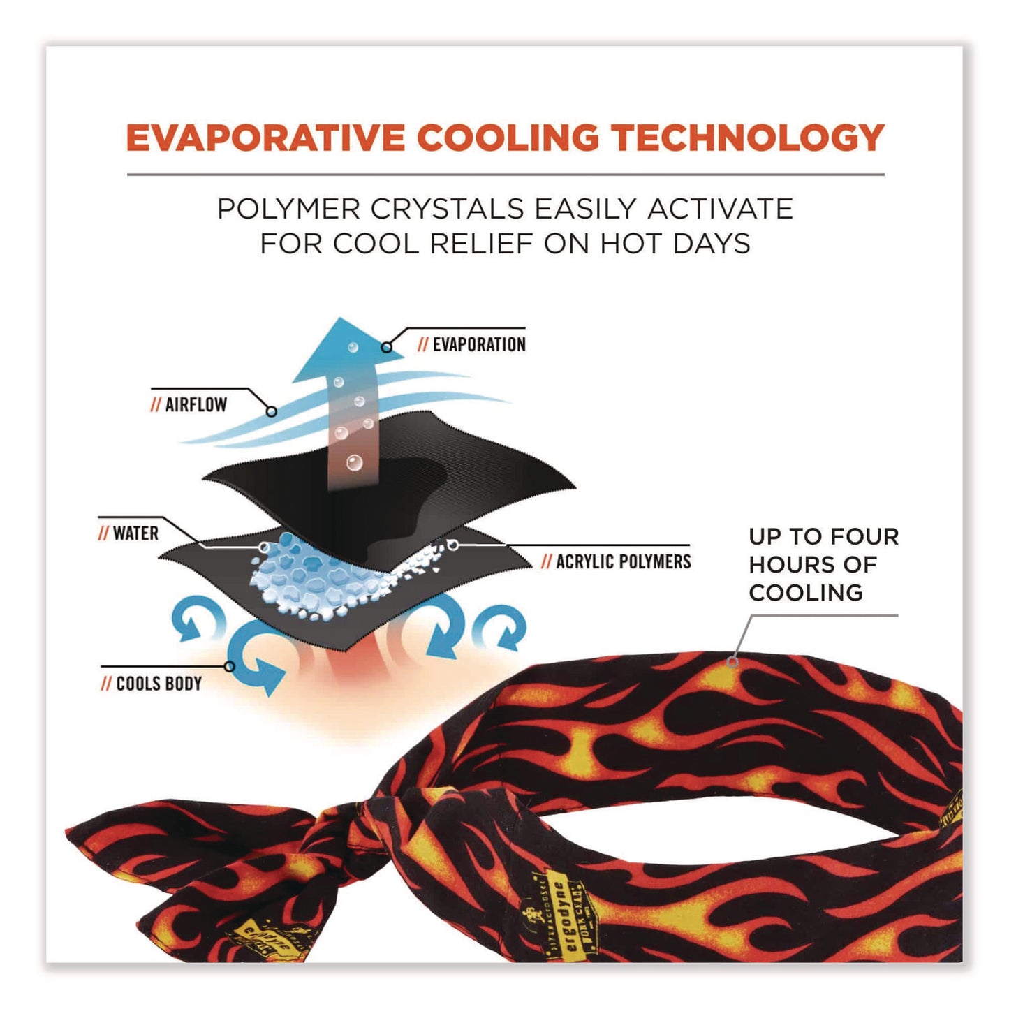 Chill-Its 6700 Cooling Bandana Polymer Tie Headband, One Size Fits Most, Flames