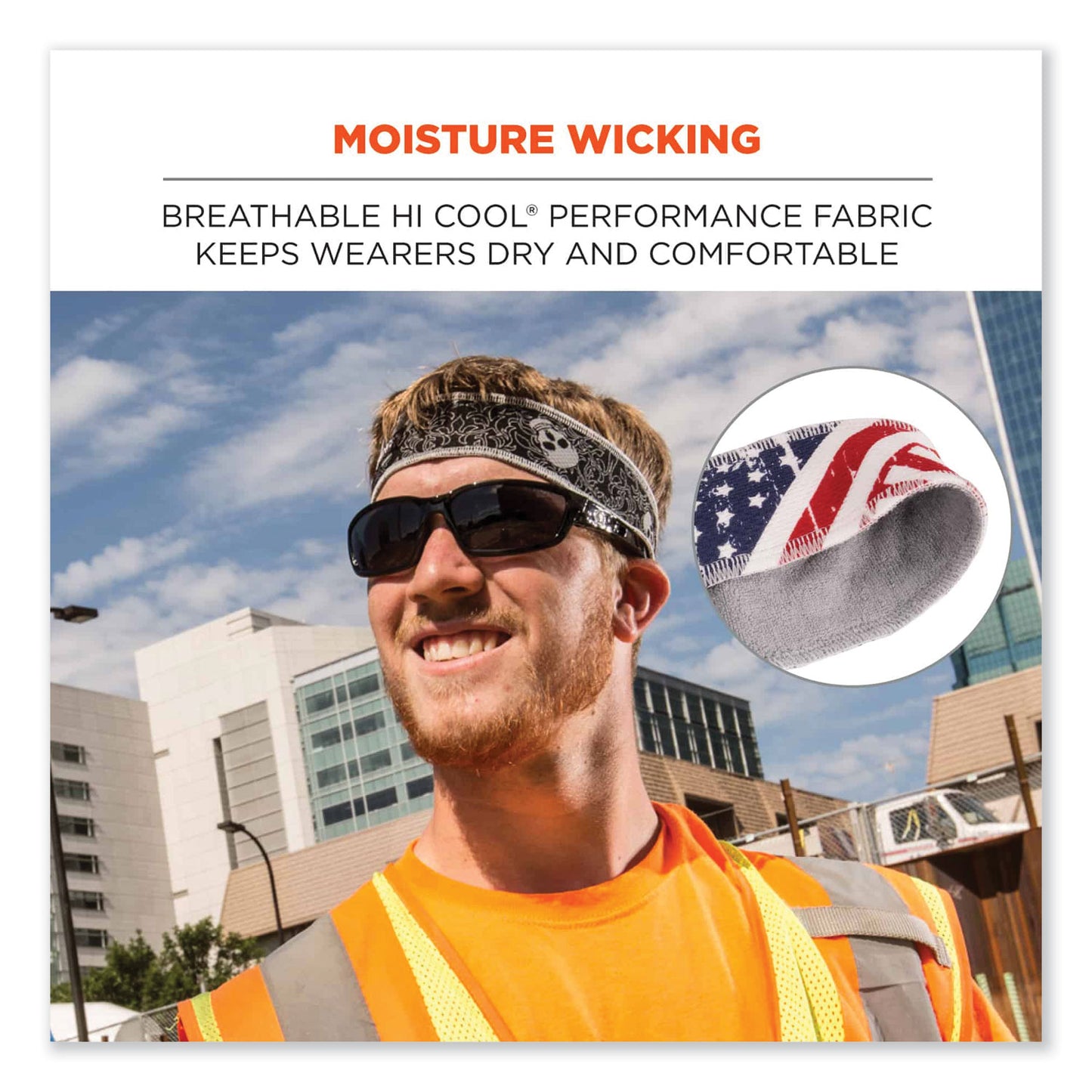 Chill-Its 6605 High-Performance Cotton Terry Cloth Sweatband, One Size Fits Most, Stars and Stripes