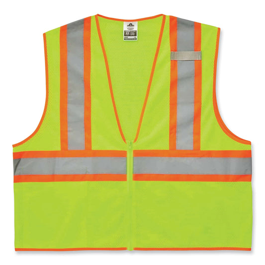 GloWear 8229Z Class 2 Economy Two-Tone Zipper Vest, Polyester, 2X-Large/3X-Large, Lime