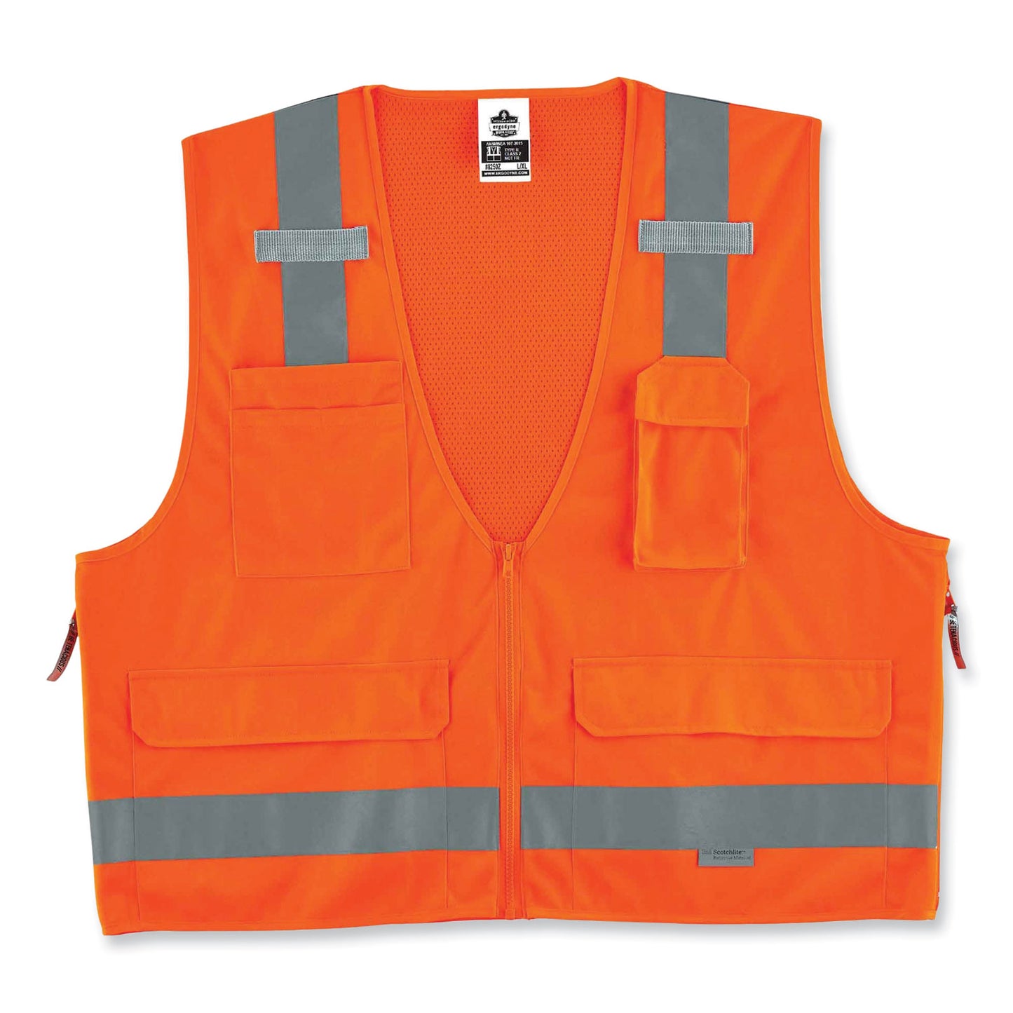 GloWear 8250Z Class 2 Surveyors Zipper Vest, Polyester, 2X-Large/3X-Large, Orange