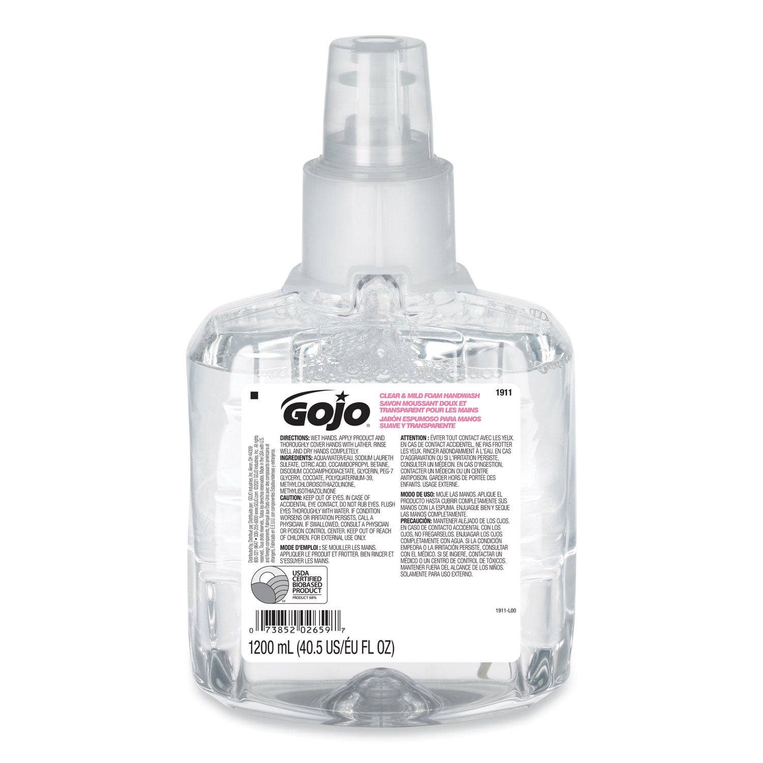Clear and Mild Foam Handwash Refill, For LTX-12 Dispenser, Fragrance-Free, 1,200 mL