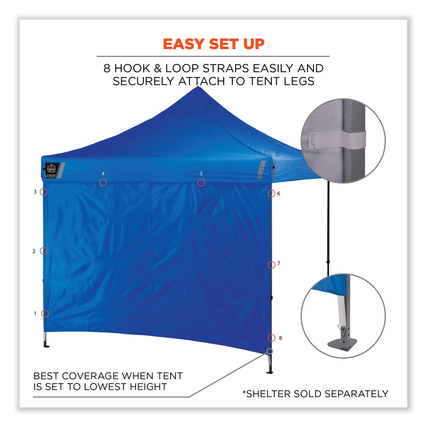 Shax 6098 Pop-Up Tent Sidewall, Single Skin, 10 ft x 10 ft, Polyester, Blue