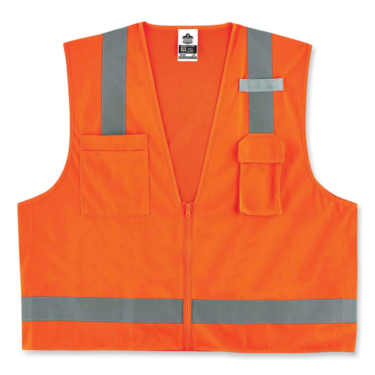 GloWear 8249Z Class 2 Economy Surveyors Zipper Vest, Polyester, X-Small, Orange