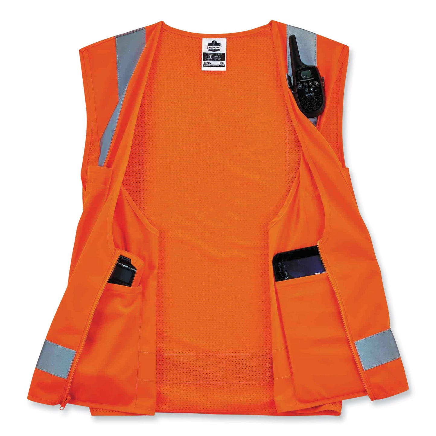 GloWear 8249Z Class 2 Economy Surveyors Zipper Vest, Polyester, Small/Medium, Orange