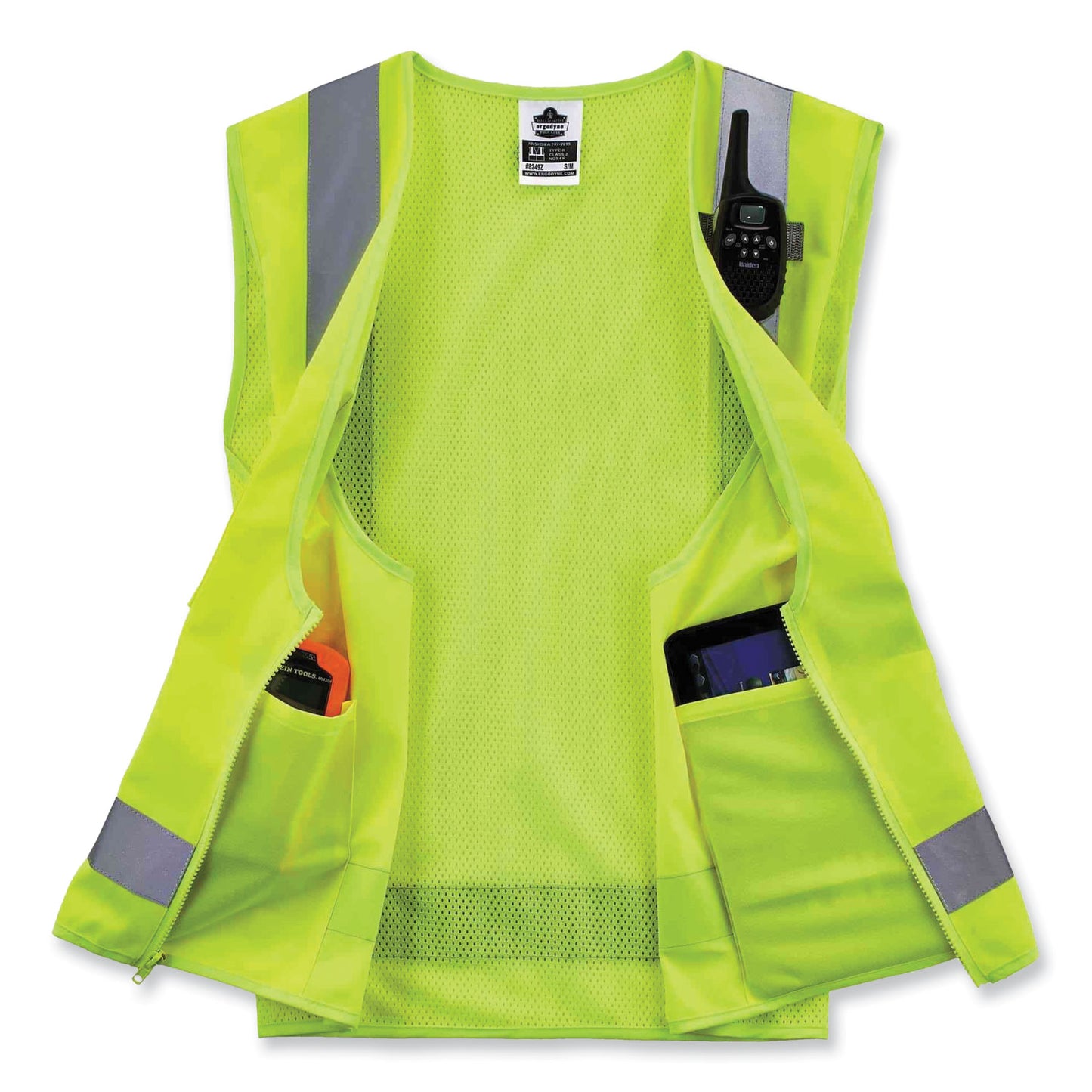 GloWear 8249Z Class 2 Economy Surveyors Zipper Vest, Polyester, X-Small, Lime