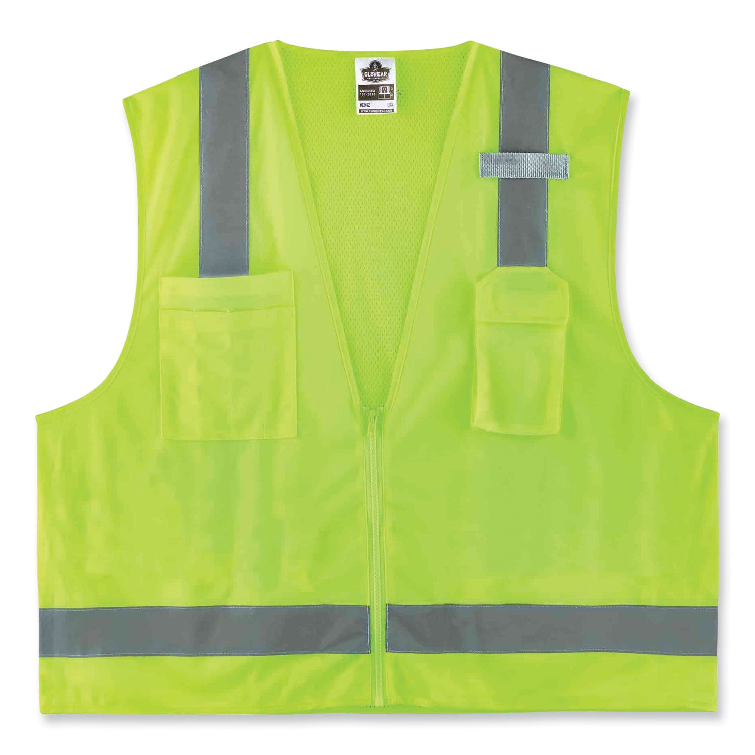 GloWear 8249Z Class 2 Economy Surveyors Zipper Vest, Polyester, 2X-Large/3X-Large, Lime