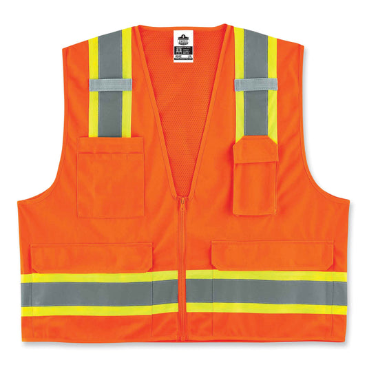 GloWear 8248Z Class 2 Two-Tone Surveyors Zipper Vest, Polyester, 2X-Large/3X-Large, Orange