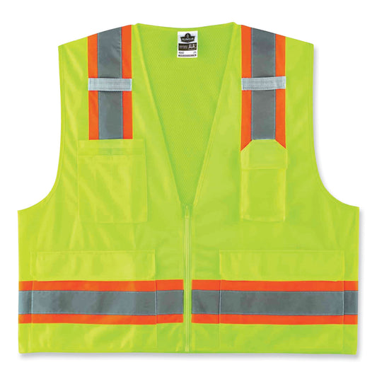 GloWear 8248Z Class 2 Two-Tone Surveyors Zipper Vest, Polyester, 2X-Large/3X-Large, Lime