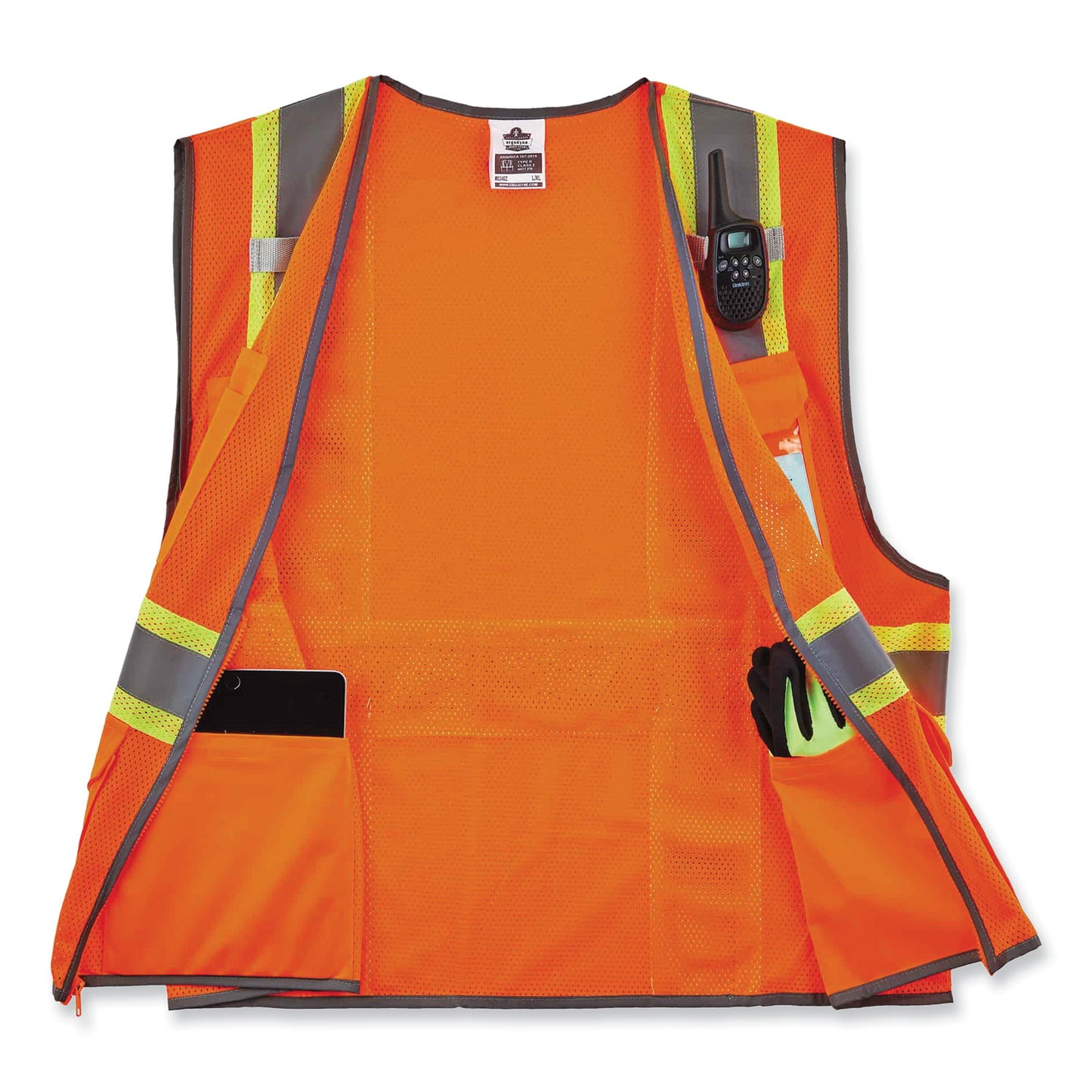 GloWear 8246Z Class 2 Two-Tone Mesh Reflective Binding Zipper Vest, Polyester, 4X-Large/5X-Large, Orange
