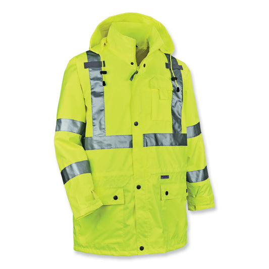 GloWear 8365 Class 3 Hi-Vis Rain Jacket, Polyester, X-Large, Lime