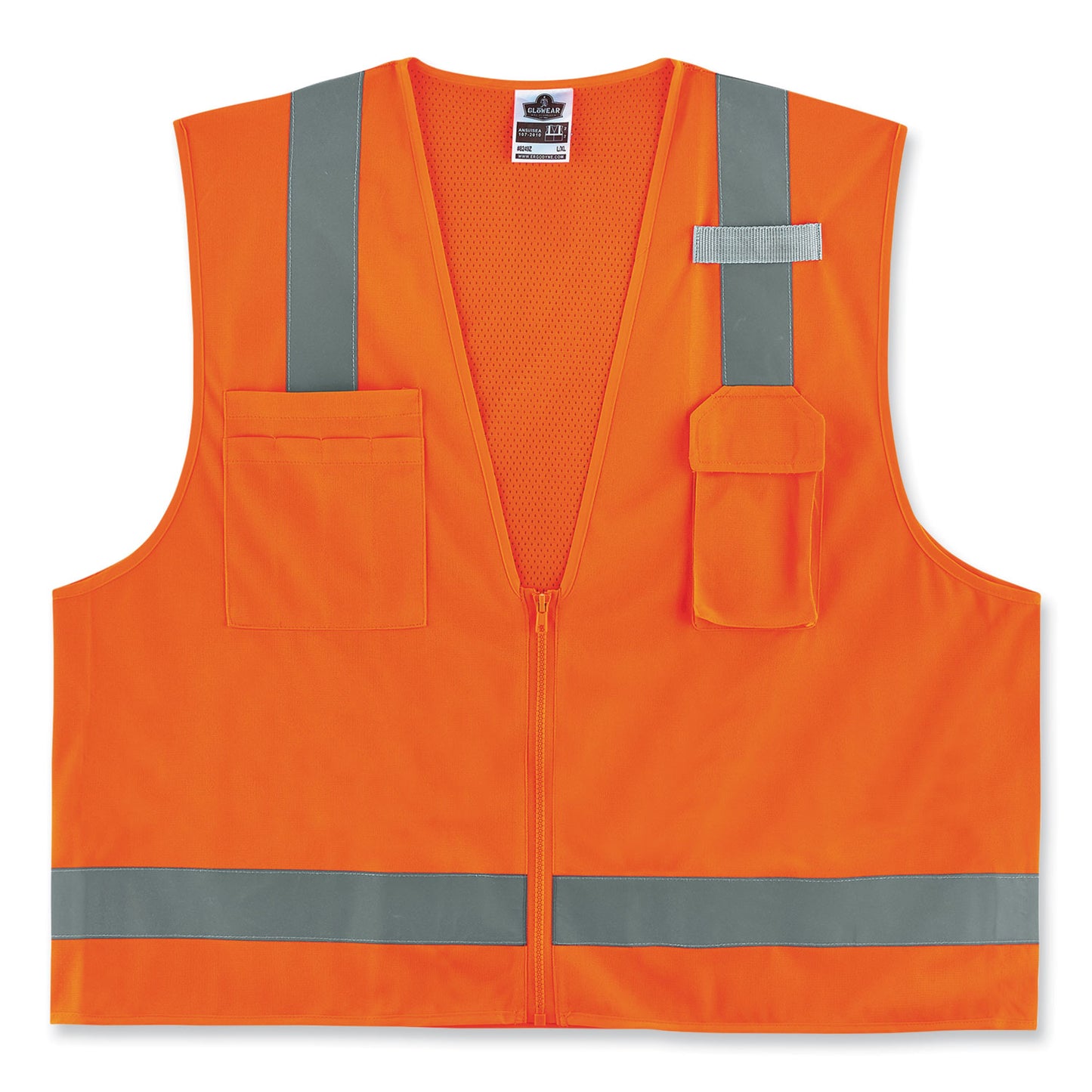 GloWear 8249Z-S Single Size Class 2 Economy Surveyors Zipper Vest, Polyester, Medium, Orange