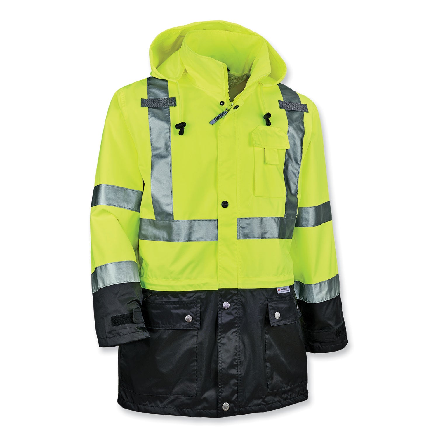 GloWear 8365BK Class 3 Hi-Vis Rain Jacket Black Bottom, Large, Lime