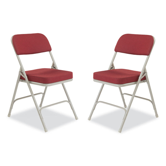 3200 Series Premium Fabric Dual-Hinge Folding Chair, Supports Up to 300 lb, Burgundy Seat, Burgundy Back, Gray Base, 2/Carton