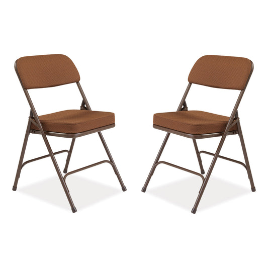 3200 Series Premium Fabric Dual-Hinge Folding Chair, Supports Up to 300 lb, Gold Seat, Gold Back, Brown Base, 2/Carton