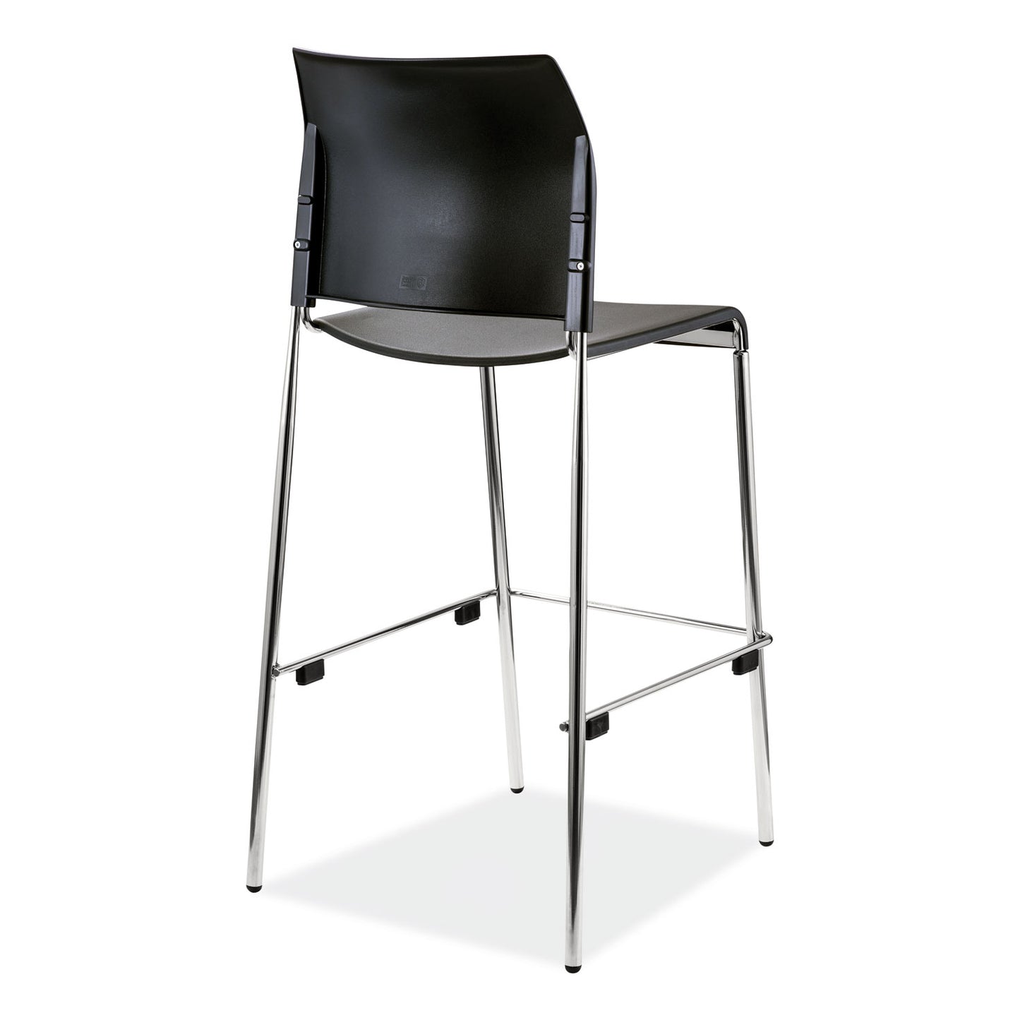 Cafetorium Bar Height Stool, Supports Up to 500 lb, 31" Seat Height, Black Seat, Black Back, Chrome Base