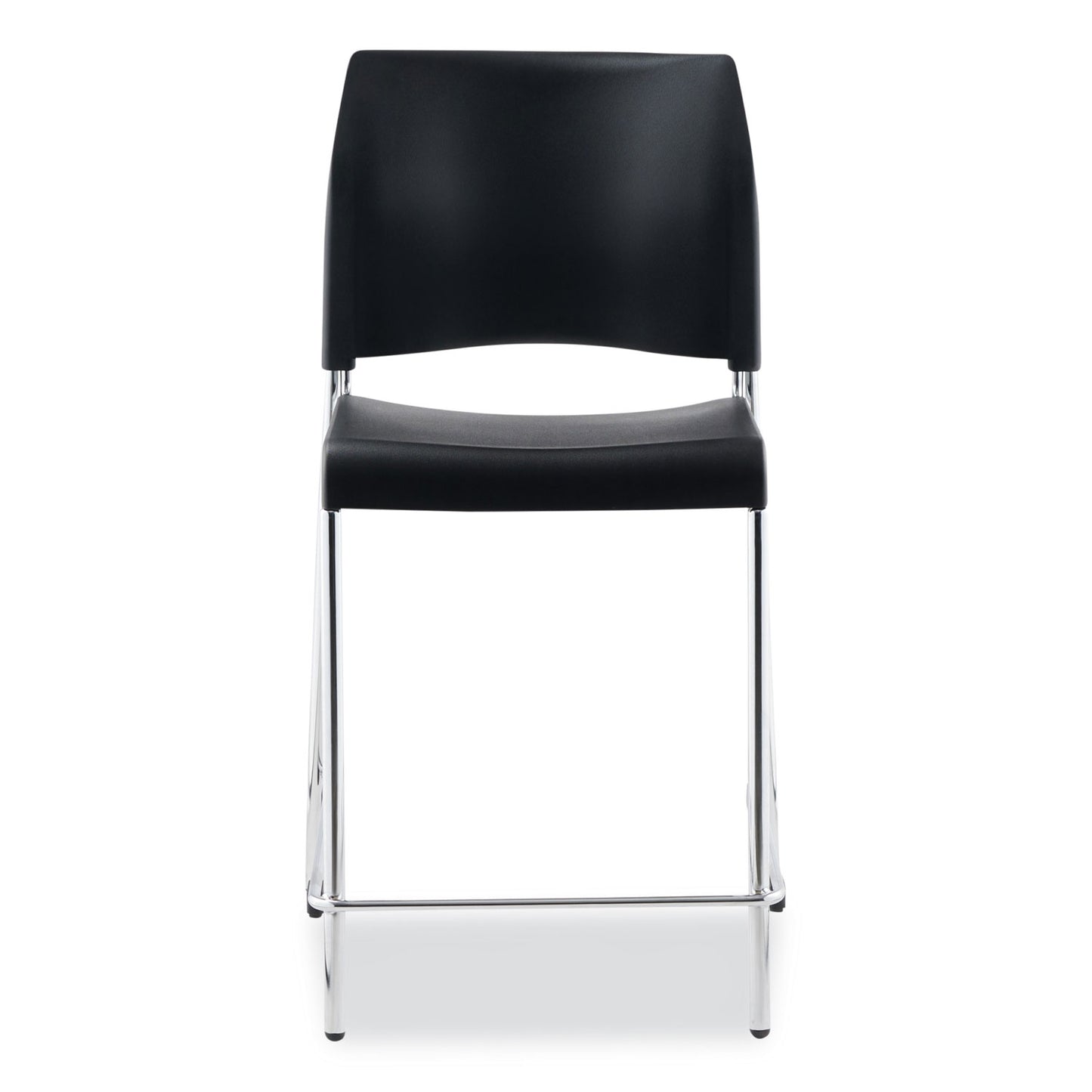 Cafetorium Counter Height Stool, Supports Up to 300 lb, 24" Seat Height, Black Seat, Black Back, Chrome Base
