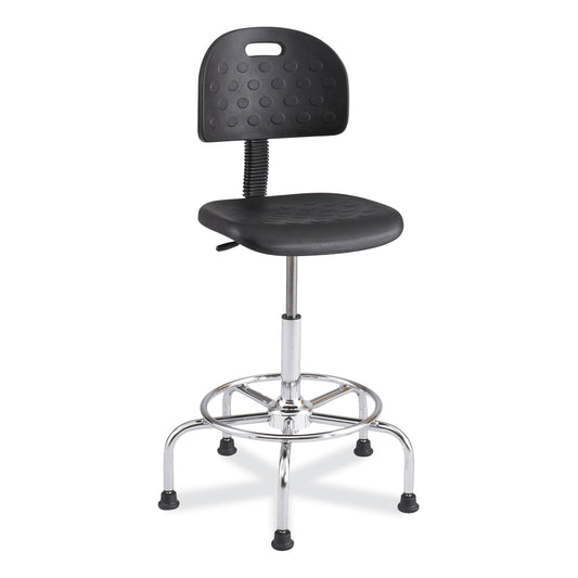 Workfit Economy Industrial Chair, Supports Up to 400 lb, 22" to 30" Seat Height, Black Seat, Black Back, Silver Base