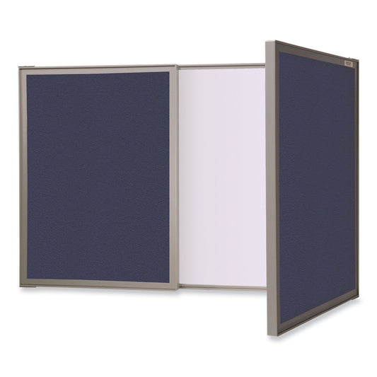 VisuALL PC Whiteboard Cabinet with Fabric Bulletin Board Exterior Doors, 36" x 24", Blue/White Surface, Satin Aluminum Frame