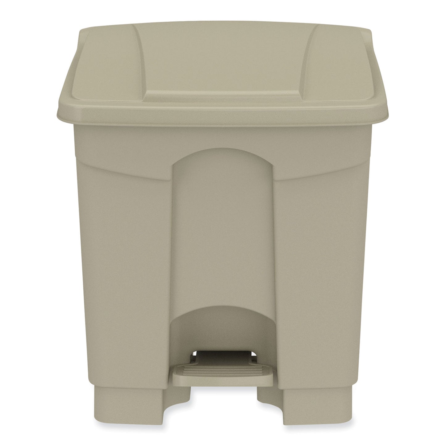 Plastic Step-On Receptacle, 8 gal, Metal, Tan
