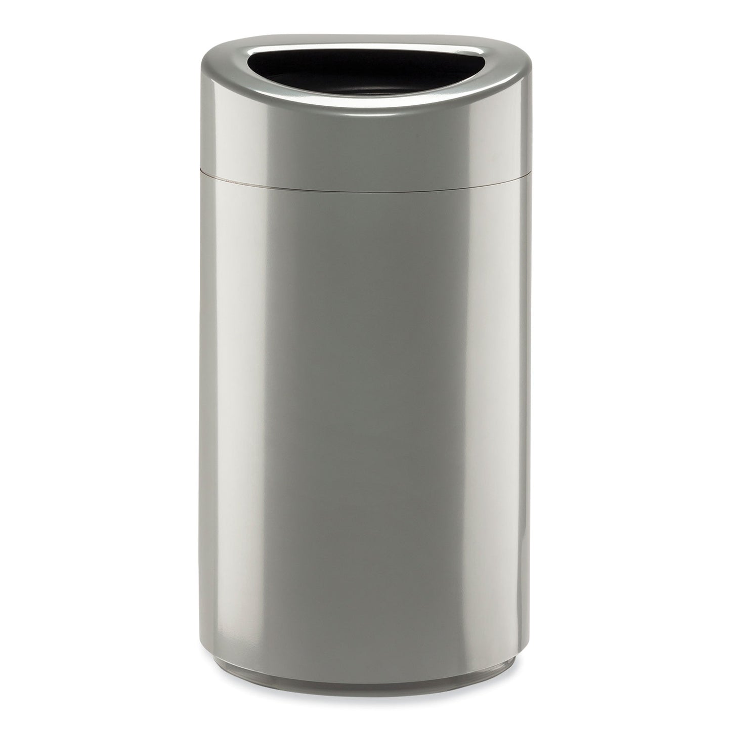 Open Top Oval Waste Receptacle, 14 gal, Steel, Silver