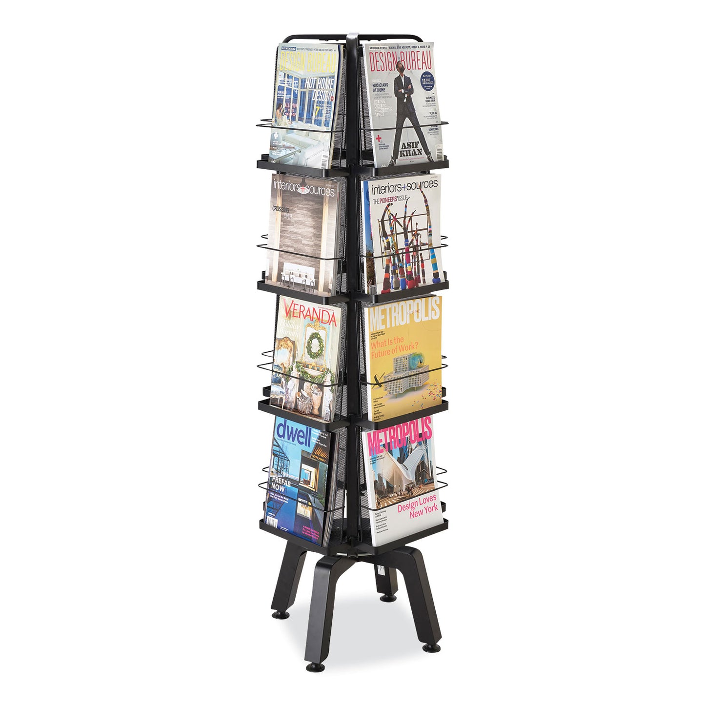 Onyx Mesh Rotating Magazine Display, 16 Compartments, 18.27w x 18.27d x 58.55h, Black