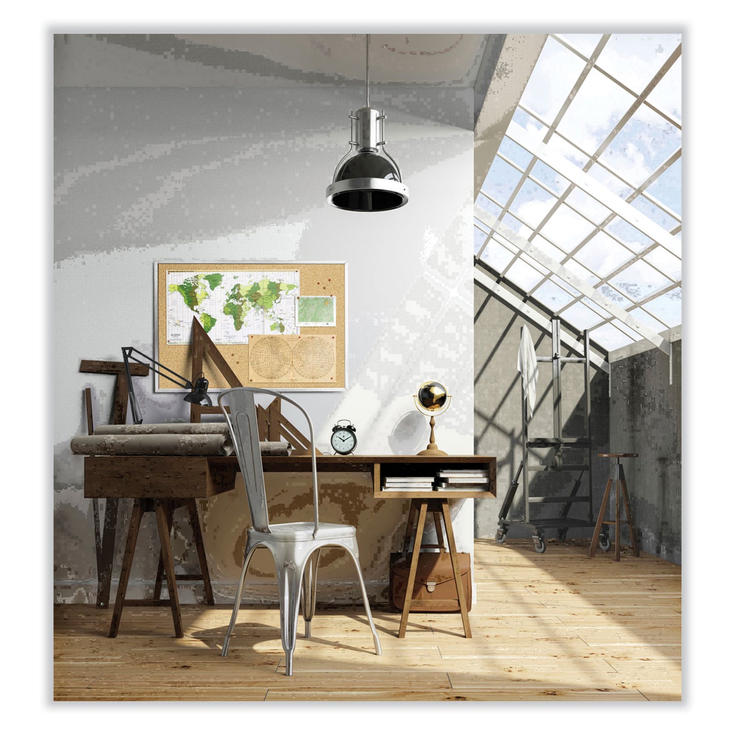 Natural Cork Bulletin Board with Wood Frame, 60.5" x 36.5", Tan Surface, Oak Finished Wood Frame