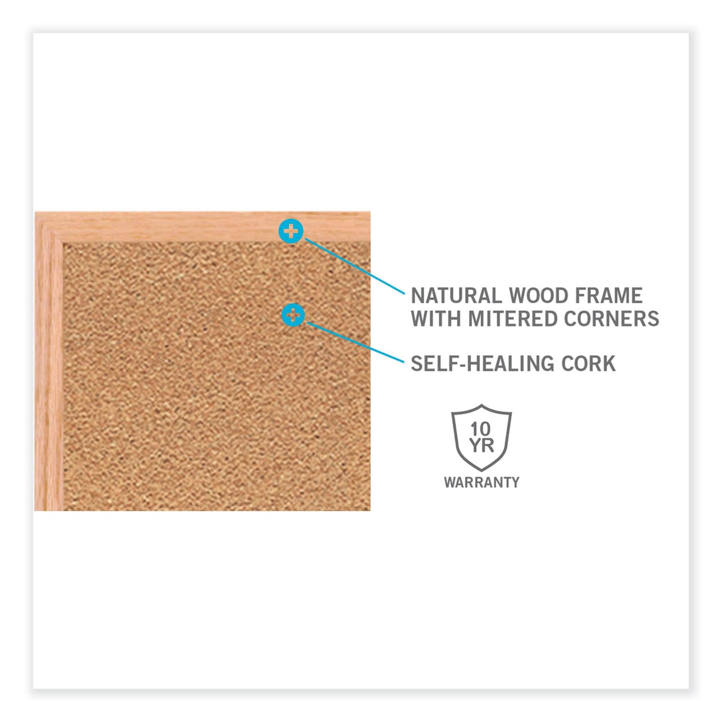 Natural Cork Bulletin Board with Wood Frame, 72.5" x 48.5", Tan Surface, Oak Finished Wood Frame
