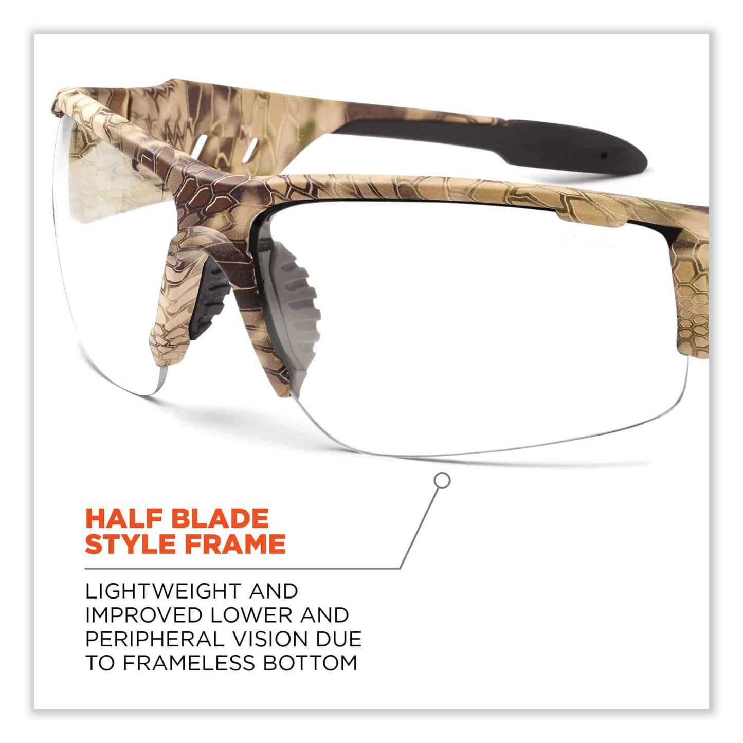 Skullerz Dagr Safety Glasses, Kryptek Highlander Half Frame, Clear Single Lens