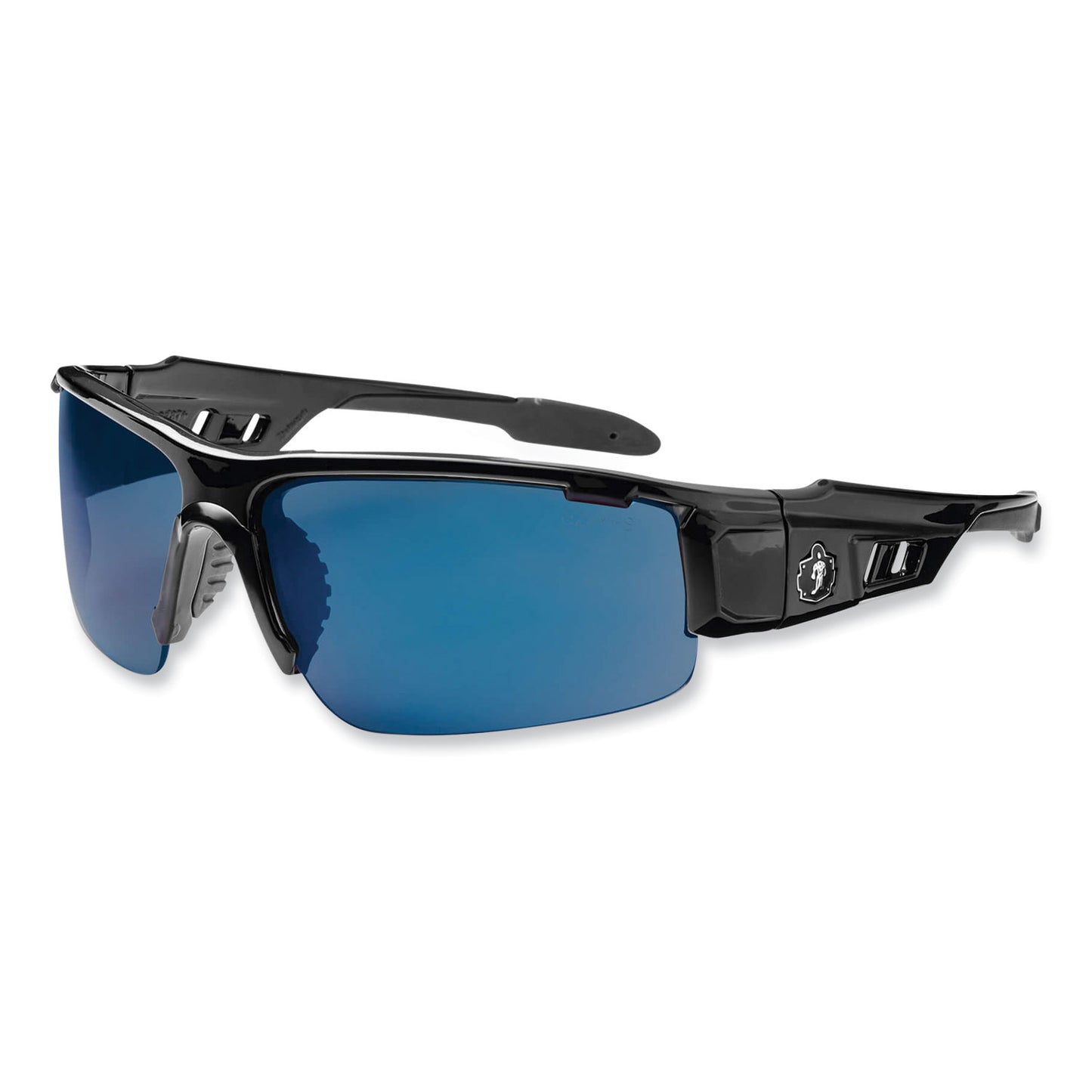 Skullerz Dagr Safety Glasses, Black Half Frame, Mirrored Blue Single Lens