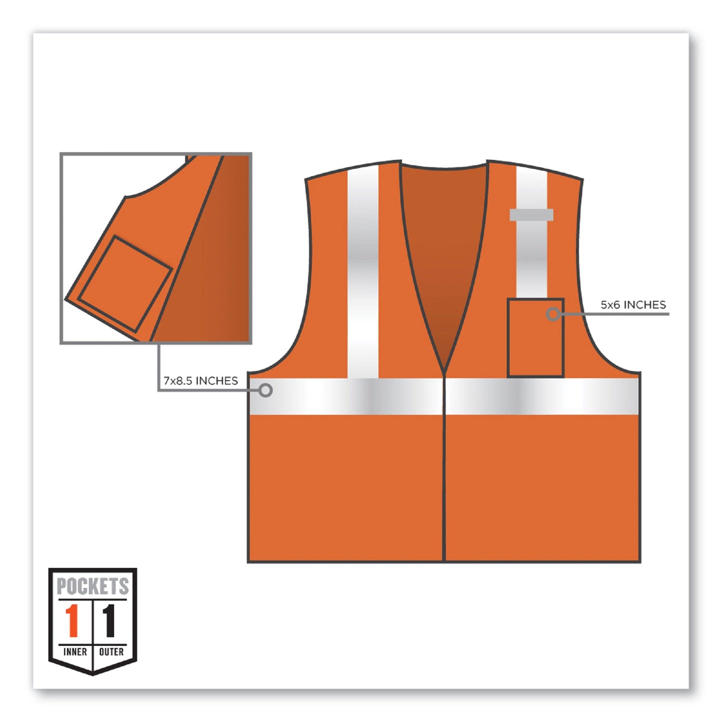 GloWear 8210Z Class 2 Economy Mesh Vest, Polyester, Orange, 2X-Large/3X-Large
