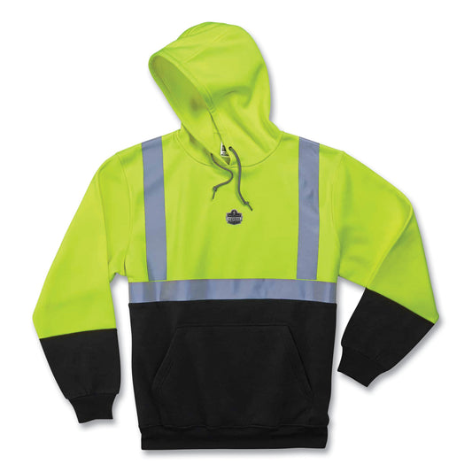 GloWear 8293 Hi-Vis Class 2 Hooded Sweatshirt Black Bottom, Large, Lime