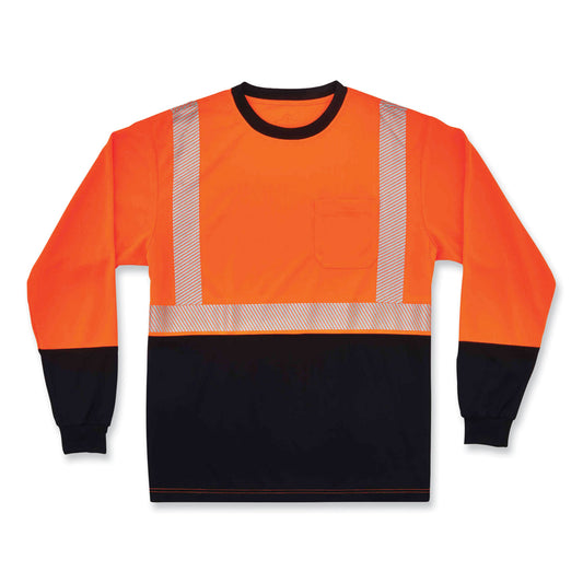 GloWear 8281BK Class 2 Long Sleeve Shirt with Black Bottom, 3X-Large, Orange