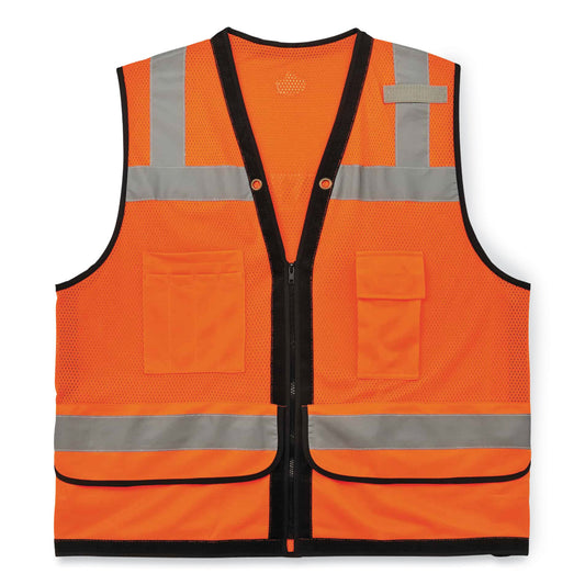 GloWear 8253HDZ Class 2 Heavy-Duty Mesh Surveyors Vest, Polyester, Small/Medium, Orange