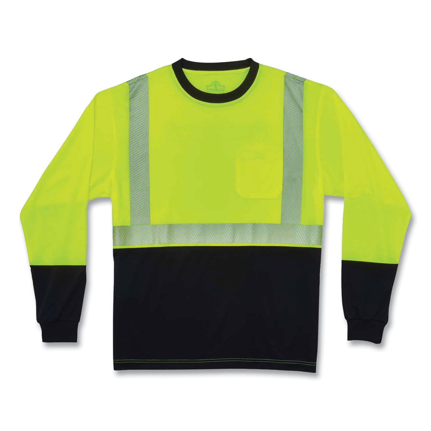 GloWear 8281BK Class 2 Long Sleeve Shirt with Black Bottom, X-Large, Lime